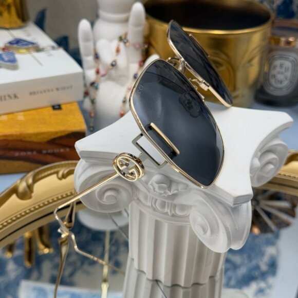 🆕 GUCCI 🧿 NWOT GG1207SA 002 Gold Rimmed Square Sunglasses, Grey Lens - Picture 7 of 16